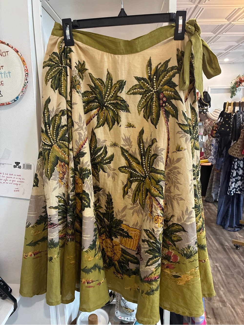 Rose and Rose Olive Green Tropical Circle Skirt with Palm Print